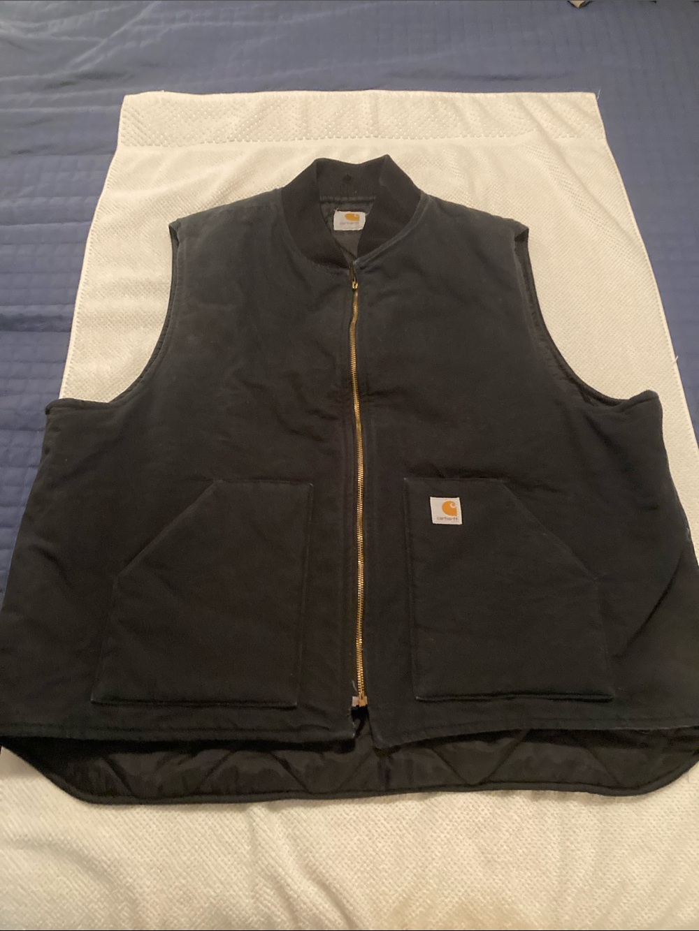 Carhartt Men's Black canvas Work Quilted Vest with Brass Zipper